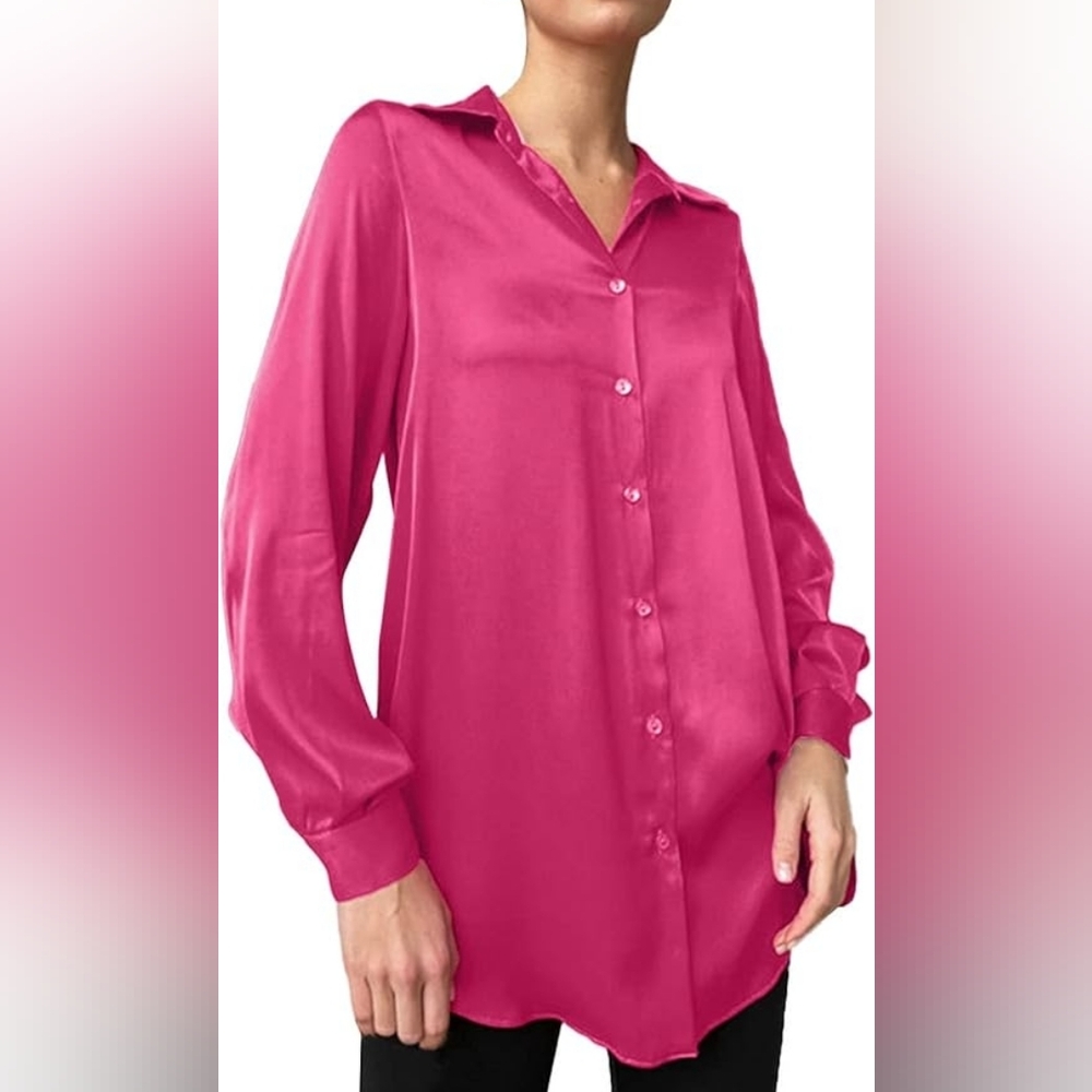 Vibrant Pink Button-Up Blouse 0138